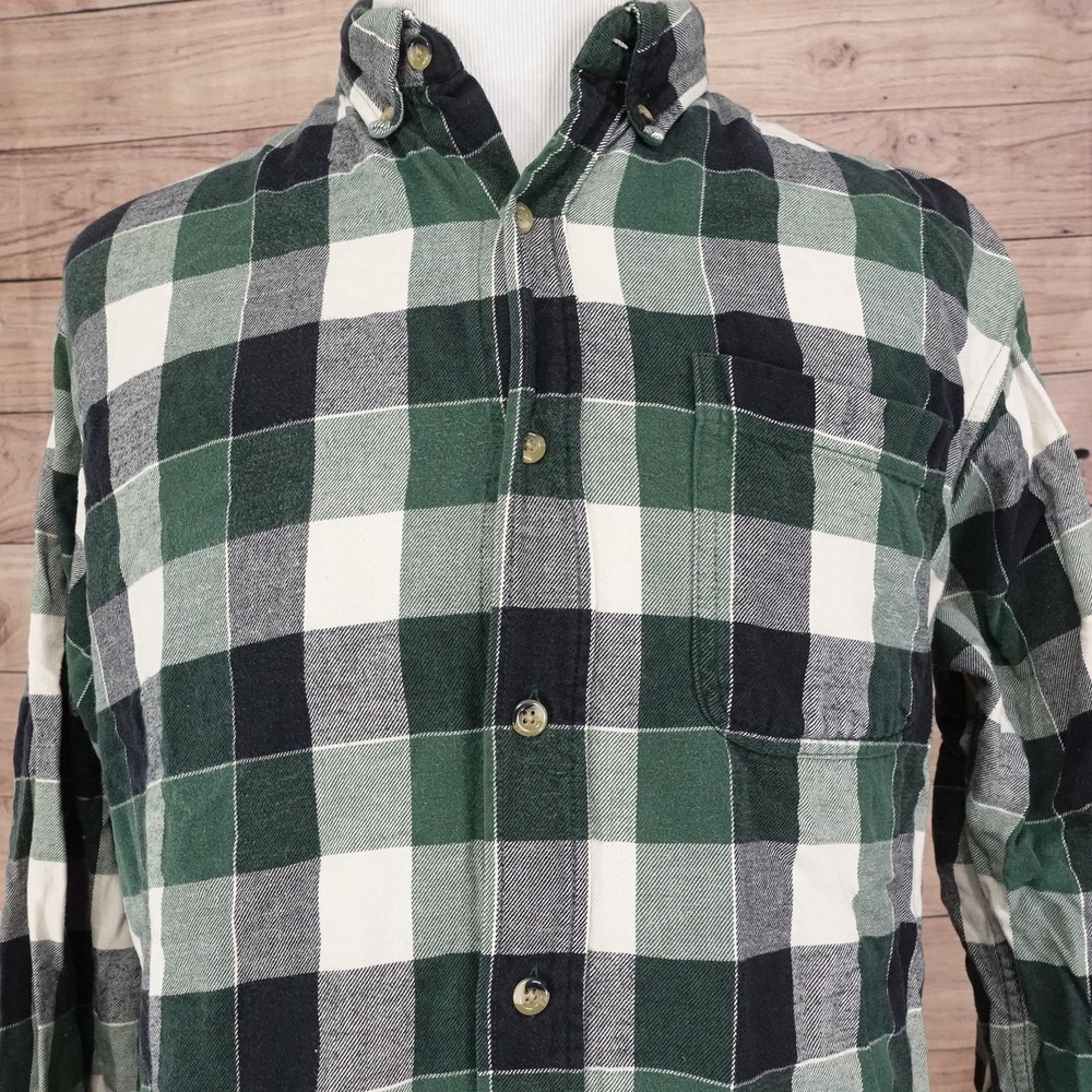 Hobbs Creek Shirt Mens Large Green Black White Plaid Flannel Button Down Pocket